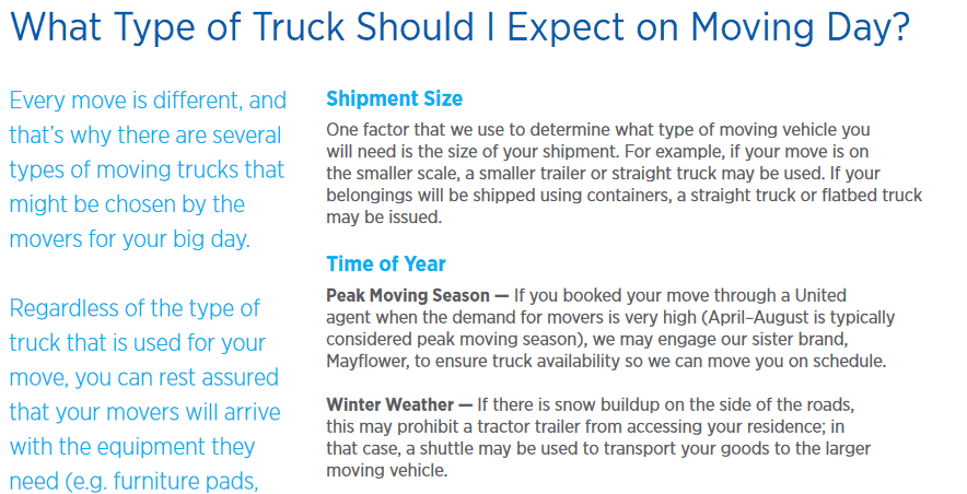 What Type Of Truck To Expect On Moving Day Brochure