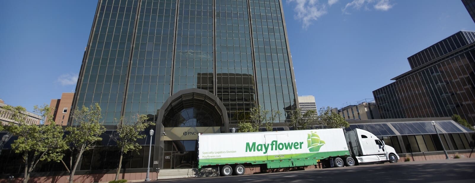 Mayflower Truck In front of Office